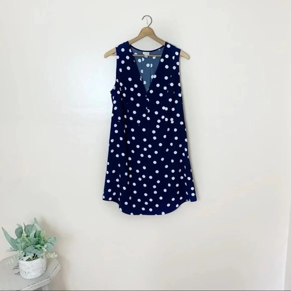 A New Day Navy Blue White Polka Dot Sleeveless V-Neck Mini Dress Womens Small